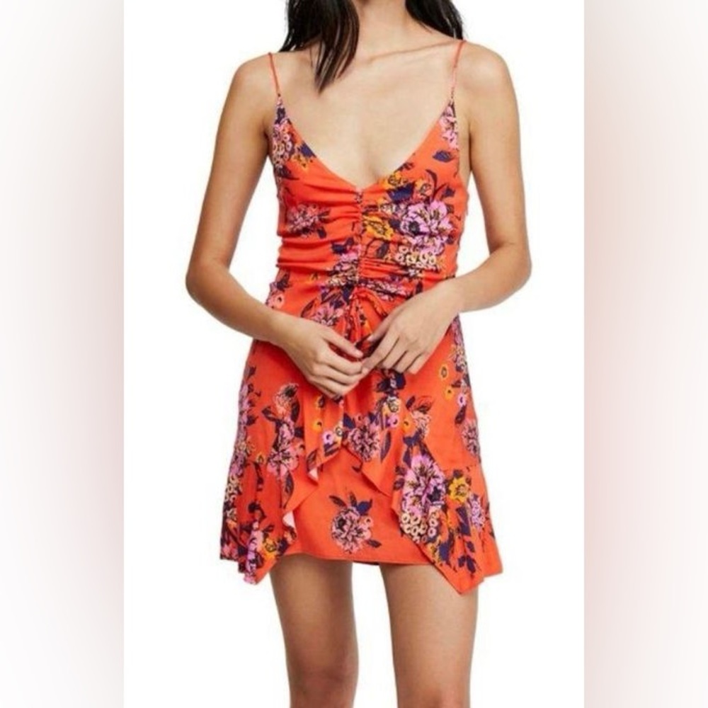 Free People Orange Floral Mini Dress Size XS
